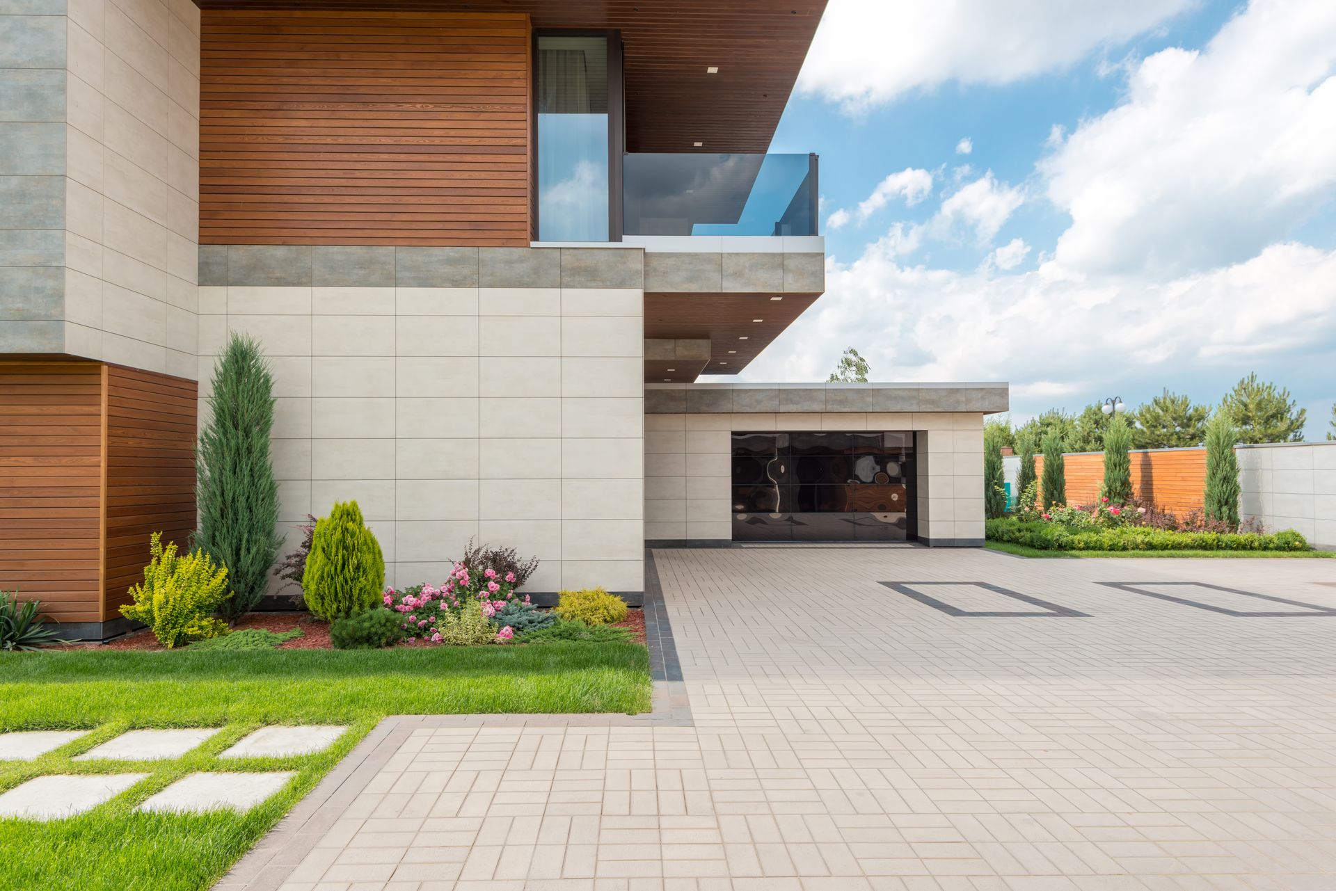 Modern glass and aluminum garage door